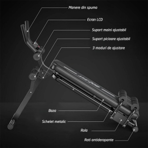RESIGILAT - Aparat fitness pentru abdomene, GO4FIT®, banca abdomene, 3 grade de inclinatie, computer antrenament, greutate maxima utilizator 150 kg, negru - Img 7