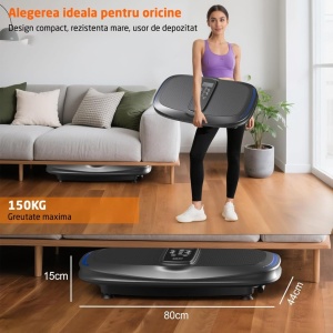 Resigilat - Aparat Vibromasaj GO4FIT®, Model V3000, 200W, 200 Niveluri Viteza, 4 Programe Presetate, Bluetooth & Difuzor Integrat, Display LED Tactil, Telecomanda Inclusa, Platforma 80x44 cm, Silentios 45dB, Greutate Maxima 150 kg, Negru - Img 5