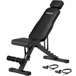 Resigilat - Banca Fitness GO4FIT®, Model B200, Aparat Pliabil, Cadru Otel, 220 kg Greutate Maxima, Functii Multiple, Reglabila, Spatar Ajustabil 7 Pozitii, Suport Picioare, Stabilitate Profesionala, Negru