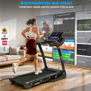 Resigilat - Banda de Alergat GO4FIT® Model FIT700, Viteza Maxima 18 km/h, Motor 3.5 CP, Inclinare Automata 15 Nivele, Pliere Hidraulica, 15 Programe, Bluetooth, Greutate Utilizator 120 kg, Ecran LED, Cheie de Siguranta, Roti Transport - Img 7