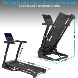 Resigilat - Banda de Alergat GO4FIT® Model FIT800, Viteza Maxima 20 km/h, Motor 4.0 CP, Inclinare Automata 20 Nivele, Pliere Hidraulica, 15 Programe, Bluetooth, Kinomap, Zwift, FitShow, Greutate Utilizator 120 kg - Img 6