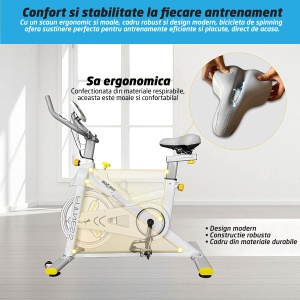RESIGILAT - Bicicleta spinning pentru fitness, GO4FIT, model GF200, volanta 10kg, greutate maxima utilizator 150 kg, functii: timp, viteza, distanta, calorii, puls - Img 3