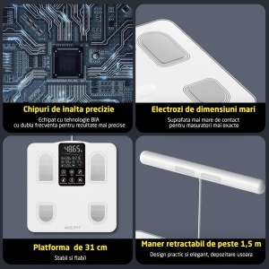 Resigilat - Cantar Electronic Inteligent GO4FIT®, Model B1000, 8 Electrozi de Precizie, Bluetooth, 31 x 33.6 cm, Display LED Color, Greutate Maxima 180 kg - Img 6