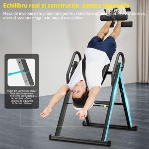 Resigilat - Masa de Inversie GO4FIT®, 130 kg, Aparat Recuperare Pliabil, 6 Unghiuri Reglabile 0–85°, 12 Inaltimi Ajustabile, Structura Triunghiulara din Otel, Sistem Blocare Siguranta, Design Compact, Negru - Img 5