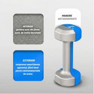Resigilat - Set 2 Gantere Fitness GO4FIT®, Greutate 2 x 4 kg, Interior Fonta Solida si Invelis Neopren, Design Ergonomic Anti-roll, Suprafata Antiderapanta, Impermeabile, Antrenamente Acasa, Aerobic sau Sala Forta, Protejeaza Podeaua, Albastru - Img 4