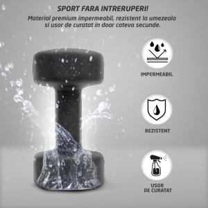 Resigilat - Set 2 Gantere Fitness GO4FIT®, Greutate 2 x 5 kg, Interior Fonta Solida si Invelis Neopren, Design Ergonomic Anti-roll, Suprafata Antiderapanta, Impermeabile, Antrenamente Acasa, Aerobic sau Sala Forta, Protejeaza Podeaua, Negru - Img 2