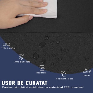 Saltea Fitness si Yoga GO4FIT®, 183 x 62 cm, Grosime 6 mm, Dublu Strat cu Textura Antiderapanta, Material Eco-Friendly Rezistent la Apa, Usor de Curatat, Usoara si Rulabila, pentru Pilates, Aerobic si Exercitii la Sol, Negru/Gri - Img 8