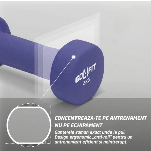 Set 2 Gantere Fitness GO4FIT®, Greutate 2 x 2 kg, Interior Fonta Solida si Invelis Neopren, Design Ergonomic Anti-roll, Suprafata Antiderapanta, Impermeabile, Antrenamente Acasa, Aerobic sau Sala Forta, Protejeaza Podeaua, Mov - Img 3
