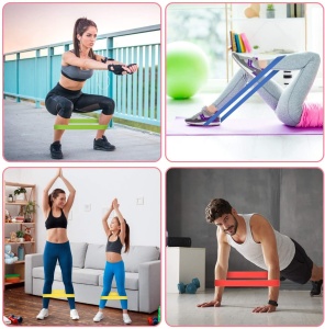 Set 5 Mini Benzi Elastice de Rezistenta GO4FIT®, Latex 100% Natural, 5 Niveluri de Dificultate 5-20 kg, pentru Sala, Fitness, Yoga, Pilates, Stretching si Gimnastica de Recuperare, 30 x 5 cm, Saculet Inclus, Multicolor - Img 12