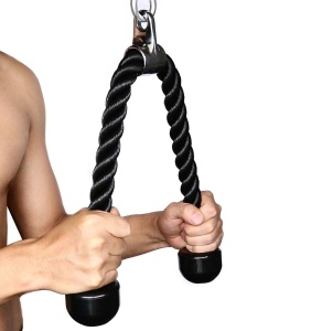 Sfoara Triceps GO4FIT® pentru Aparate cu Cablu, Nylon Impletit Ultra-Rezistent, Capete din Cauciuc Antiderapante, Prindere Universala cu Carlig, pentru Triceps, Biceps, Spate, Umeri si Forta de Strangere, 68 cm, Negru