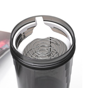 Shaker Proteine GO4FIT®, 600 ml, Plastic fara BPA, cu Capac, 2 Recipiente pentru Pudra Proteica, Compartiment pentru Pastile, Accesoriu de Amestecare, pentru Sala, Fitness si Suplimente, Usor de Transportat, Alb - Img 5
