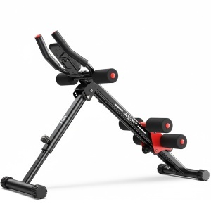 Aparat Fitness Multifunctional pentru Abdomene GO4FIT®, Model A300, Pliabil, Monitor Digital LCD, 4 Unghiuri Inclinare & 5 Trepte Inaltime, Cadru Otel Solid, Greutate Maxima 150kg, Antrenament Fese & Picioare, Negru/Rosu