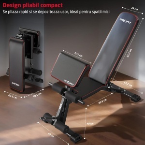 Banca Antrenament Multifunctionala 3-in-1 GO4FIT®, Model B300, Pliabila, Suport Ajustabil & Extensii Picioare, Inclinare Spatar -30° la 86°, Cadru Otel Solid, Greutate Maxima 120kg, Ideala Fitness Acasa, Exercitii Forta, Abdomen, Piept, Biceps, Negru - Img 6