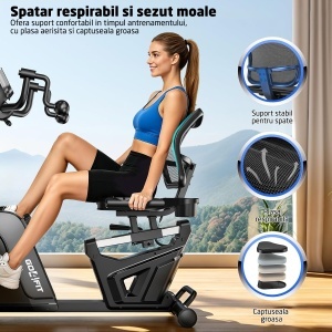 Bicicleta Fitness Orizontala GO4FIT®, Model GF600, Volanta 6 kg, Greutate Maxima 130 kg, Rezistenta Magnetica Reglabila, 8 Niveluri de Intensitate, Ecran LCD, Sa cu Spatar Confortabil, Ghidon Stabil, Pedale Antiderapante, Design Stabil si Compact - Img 4