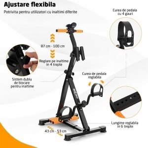 Bicicleta Recuperare GO4FIT®, Model GF520, Greutate Maxima Utilizator 120 kg, Rezistenta prin Frecare cu Ajustare Continua, Ecran LCD, Monitorizare Timp, Calorii, Distanta, TCNT si CNT, Design Compact, Recuperare, Miscare Usoara si Exercitii - Img 8