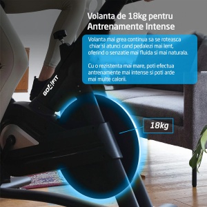 Bicicleta Spinning Magnetica GO4FIT® Model GF220 PRO, Volanta 18kg, Rezistenta Ajustabila, Greutate Maxima Utilizator 150kg - Img 6