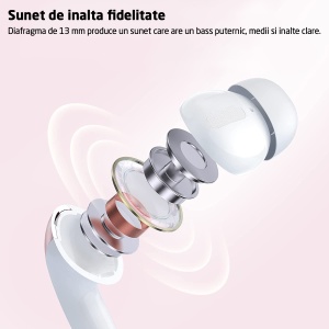 Casti Wireless Audio, GO4FIT®, Model GX08, Afisare LED, Autonomie 30 h, culoarea roz - Img 5