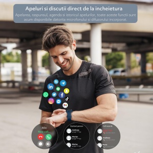 Ceas smartwatch si bratara fitness, GO4FIT® , model GF03, Durata baterie 7 zile, Notificari Apeluri/Sms/Social Media, monitorizare somn, ritm cardiac, culoarea verde - Img 2