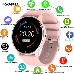 Ceas smartwatch si bratara fitness, GO4FIT® , model GF03, Durata baterie 7 zile, Notificari Apeluri/Sms/Social Media, monitorizare somn, ritm cardiac, culoarea roz - Img 3