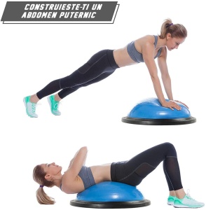 Minge Echilibru Bosu GO4FIT®, Diametru 58 cm, 2 Corzi Elastice cu Manere, Pompa Inclusa, PVC Non-Toxic, Suprafata Texturata Antiderapanta, Greutate Maxima 150 kg, pentru Fitness, Yoga, Pilates si Recuperare, Albastru - Img 2