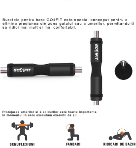 Protectie Bara pentru Genuflexiuni GO4FIT®, Barbell Pad din Spuma cu Memorie, Design Ergonomic, 45 x 9 cm, Compatibila cu Barele Olimpice, Protejeaza Gatul si Umerii, pentru Fandari si Ridicari de Bazin, Negru - Img 5
