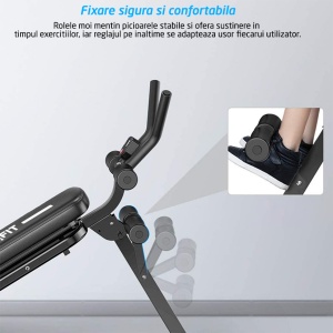 RESIGILAT - Aparat fitness pentru abdomene, GO4FIT®, banca abdomene, 3 grade de inclinatie, computer antrenament, greutate maxima utilizator 150 kg, negru - Img 4