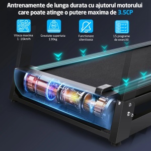 Resigilat - Banda de Alergat GO4FIT® Performance, Model FIT100, Motor 3.5CP, Viteza Maxima 16km/h, Sistem Pliere Hidraulic, Inclinare Manuala, Greutate Maxima Utilizator 130kg - Img 2