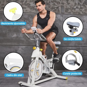 RESIGILAT - Bicicleta spinning pentru fitness, GO4FIT, model GF200, volanta 10kg, greutate maxima utilizator 150 kg, functii: timp, viteza, distanta, calorii, puls - Img 10