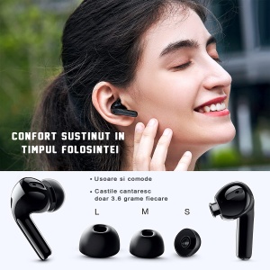RESIGILAT - Casti wireless audio, GO4FIT® , model GX08, Bluetooth 5.0, Control prin Atingere, fara fir, Carcasa Magnetica, Afisare LED, Autonomie 30 h, Negru - Img 3