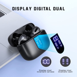 RESIGILAT - Casti wireless audio, GO4FIT® , model GX08, Bluetooth 5.0, Control prin Atingere, fara fir, Carcasa Magnetica, Afisare LED, Autonomie 30 h, Negru - Img 8