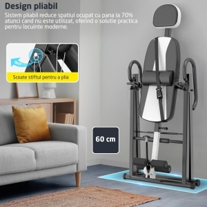 Resigilat - Masa de Inversie GO4FIT®, 130 kg, Aparat Recuperare Pliabil, 6 Unghiuri Reglabile 0–85°, 12 Inaltimi Ajustabile, Structura Triunghiulara din Otel, Sistem Blocare Siguranta, Design Compact, Negru - Img 2
