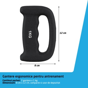 Resigilat - Set 2 Gantere Ergonomice GO4FIT®, 2kg, Fitness, Aerobic, Box si Shadow Boxing, Invelis Neopren Anti-alunecare, Design Compact, Negru - Img 4