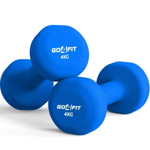 Resigilat - Set 2 Gantere Fitness GO4FIT®, Greutate 2 x 4 kg, Interior Fonta Solida si Invelis Neopren, Design Ergonomic Anti-roll, Suprafata Antiderapanta, Impermeabile, Antrenamente Acasa, Aerobic sau Sala Forta, Protejeaza Podeaua, Albastru
