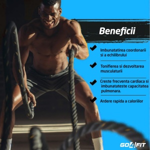 Resigilat - Sfoara Antrenament GO4FIT®, Franghie Fitness, 9 Metri Lungime, 3.8 cm Grosime, Negru/ Galben - Img 7