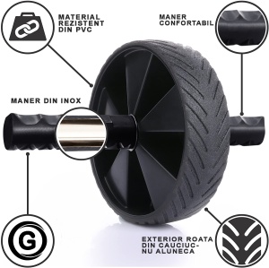 Roata pentru Abdomene GO4FIT®, Ab Roller pentru Tonifiere Abdomen, Brate si Picioare, Manere Ergonomice Confortabile, Greutate Maxima 150 kg, pentru Incepatori si Avansati, Usoara si Portabila, Antrenament Acasa sau la Sala - Img 2