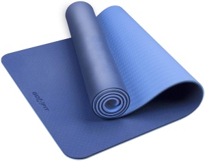 Saltea Fitness si Yoga GO4FIT®, 183 x 62 cm, Grosime 6 mm, Dublu Strat cu Textura Antiderapanta, Material Eco-Friendly Rezistent la Apa, Usor de Curatat, Usoara si Rulabila, pentru Pilates, Aerobic si Exercitii la Sol, Albastru