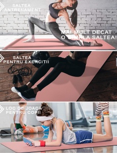 Saltea Fitness si Yoga GO4FIT®, 183 x 62 cm, Grosime 6 mm, Dublu Strat cu Textura Antiderapanta, Material Eco-Friendly Rezistent la Apa, Usor de Curatat, Usoara si Rulabila, pentru Pilates, Aerobic si Exercitii la Sol, Roz Pudra - Img 4