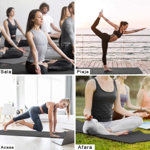 Saltea Fitness si Yoga GO4FIT®, 183 x 62 cm, Grosime 6 mm, Dublu Strat cu Textura Antiderapanta, Material Eco-Friendly Rezistent la Apa, Usor de Curatat, Usoara si Rulabila, pentru Pilates, Aerobic si Exercitii la Sol, Negru/Gri - Img 5
