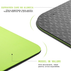 Saltea Fitness si Yoga GO4FIT®, 183 x 62 cm, Grosime 6 mm, Dublu Strat cu Textura Antiderapanta, Material Eco-Friendly Rezistent la Apa, Usor de Curatat, Usoara si Rulabila, pentru Pilates, Aerobic si Exercitii la Sol, Verde - Img 8