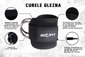 Set 2 Chingi pentru Glezne GO4FIT®, Ankle Straps cu Inel D pentru Aparate cu Cablu, Neopren Captusit si Respirabil, Inchidere Velcro Reglabila, pentru Antrenament Fesieri, Coapse si Gambe, Marime Universala, Negru - Img 3