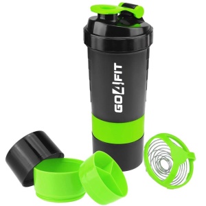 Shaker Proteine GO4FIT®, 600 ml, Plastic fara BPA, cu Capac, 2 Recipiente pentru Pudra Proteica, Compartiment pentru Pastile, Accesoriu de Amestecare, pentru Sala, Fitness si Suplimente, Usor de Transportat, Verde - Img 7