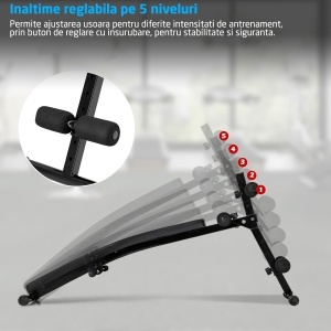 Aparat Fitness pentru Abdomene Multifunctional GO4FIT®, Model A200, Banca Pliabila, Curbata & Reglabila pe 5 Niveluri, Cadru Otel Solid, Greutate Maxima 150kg, Ideala Fitness Acasa, Exercitii Abdomen, Flotari, Hiperextensii, Negru - Img 4
