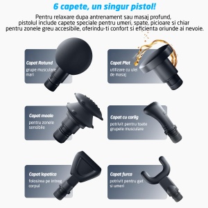 Aparat Masaj Profesional Tip Pistol GO4FIT®, Model MG100, 6 Viteze, 6 Capete, 35W - Img 2