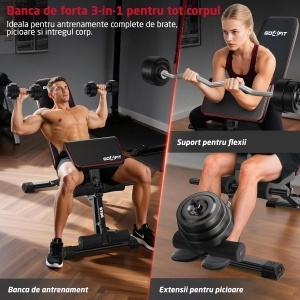 Banca Antrenament Multifunctionala 3-in-1 GO4FIT®, Model B300, Pliabila, Suport Ajustabil & Extensii Picioare, Inclinare Spatar -30° la 86°, Cadru Otel Solid, Greutate Maxima 120kg, Ideala Fitness Acasa, Exercitii Forta, Abdomen, Piept, Biceps, Negru - Img 3