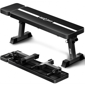 Banca Fitness GO4FIT®, Model B100, Greutate Maxima 150 kg, Cadru Otel 50 mm, Tetiera Reglabila 3 Pozitii, Lungime 137.5 cm, Pliabila, Mecanism Triplu Blocare, Negru