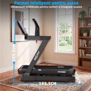 Banda de Alergat GO4FIT® Model FIT3000, Viteza 22 km/h, Motor 4.5 CP, Inclinare Automata -6 - 48%, 15 Programe, Bluetooth,Suprafata Alergare 135 x 52 cm, Greutate Utilizator 140 kg, Ecran LED - Img 5