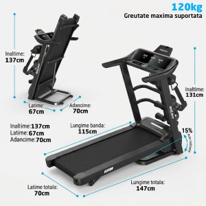 Banda de Alergat GO4FIT® Model FIT500, Viteza Maxima 14 km/h, Motor 2.5CP, Aparat Masaj, Inclinare Manuala, Pliere Hidraulica, 12 Programe, Bluetooth, Aplicatii, Kinomap, Zwift, FitShow, Greutate Utilizator 120kg, Timp, Distanta, Calorii, Viteza - Img 5