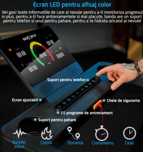 Banda de Alergat GO4FIT® Performance, Model FIT300, Motor 3CP, Viteza Maxima 16km/h, Greutate Utilizator 130 kg - Img 5