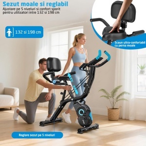 Bicicleta Fitness Verticala GO4FIT®, Model GF320, Volanta 2 kg, 8 Trepte Rezistenta, Sa Reglabila, Greutate Maxima Utilizator 120 kg, Functie Cardio, Display LCD, Timp, Viteza, Distanta, Calorii si Puls - Img 6