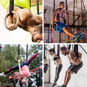 Inele de Gimnastica din Lemn GO4FIT®, Set 2 Inele cu Curele Reglabile si Catarama, Suporta pana la 500 kg, Montare pe Bara sau Copac, Interior si Exterior, pentru Fitness, Gimnastica si Exercitii cu Greutatea Corpului - Img 5